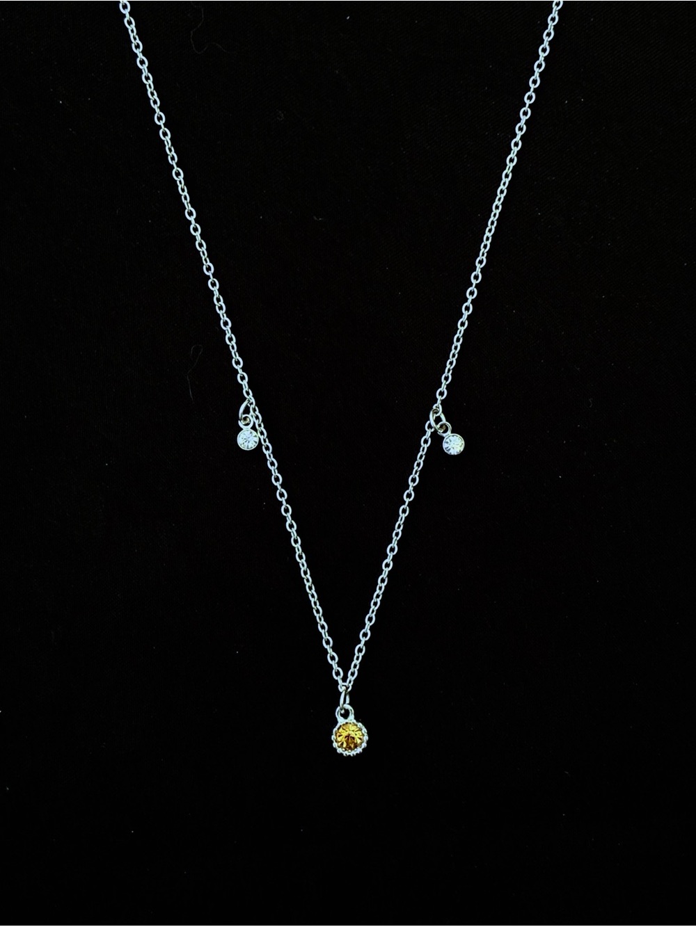 Silver-Tone Chain Necklace with Champagne Crystal Pendant
